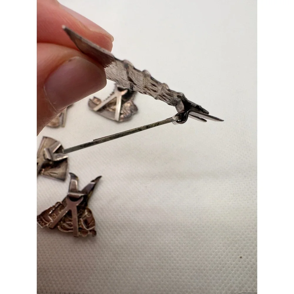 Vintage 950 Silver Japan Scarf Clip Set Dragon Boat Pagoda Samurai Fan 16.38g
